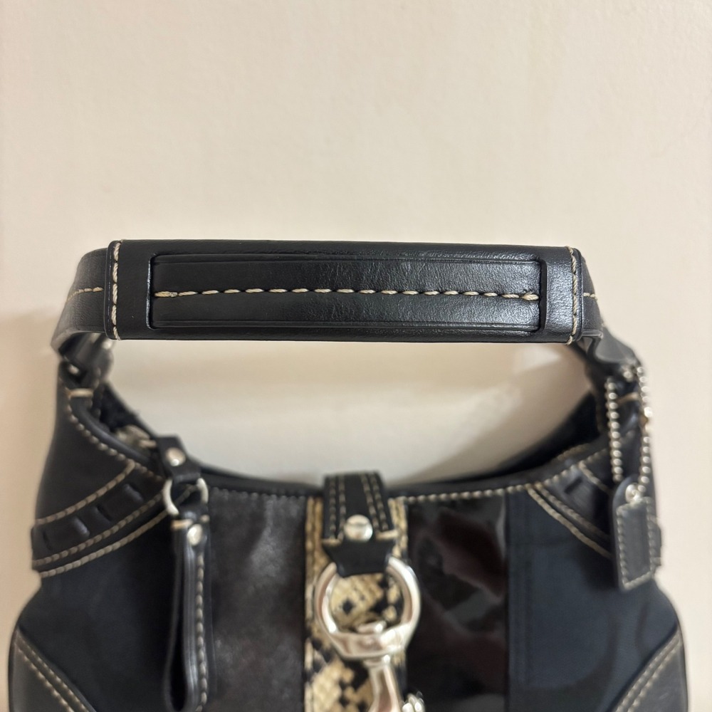 Coach Hampton Signature Mini Shoulder Bag Black Leather Snakeskin Baguette 10287 - Picture 6 of 10